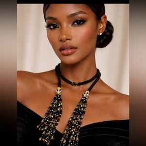 Vintage New Chipita Bolo ( Necklace) Ab/ glass w Jet black loaded crystal